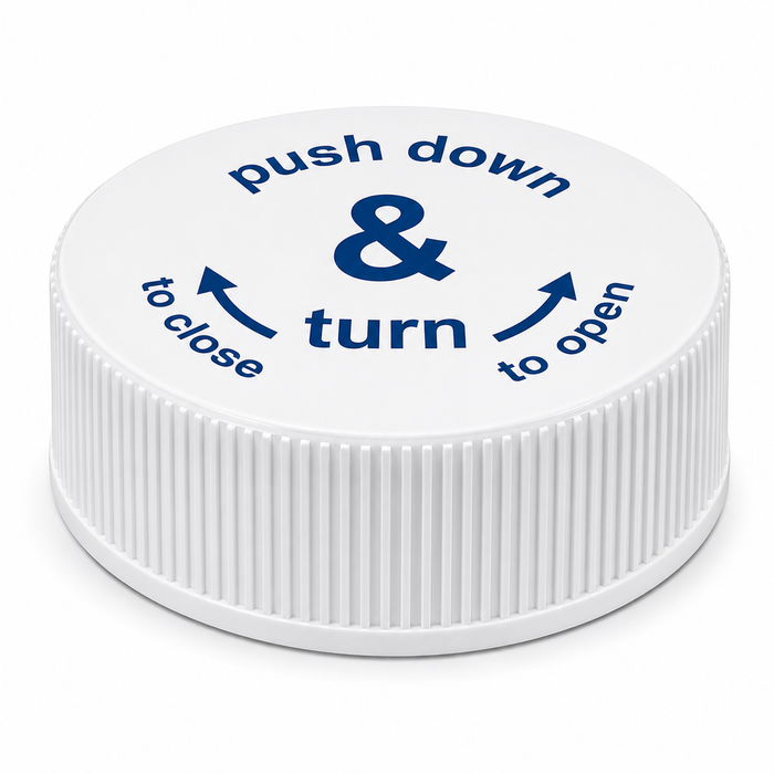 Child Resistant Caps 45mm for 250ml Tablet Bottles