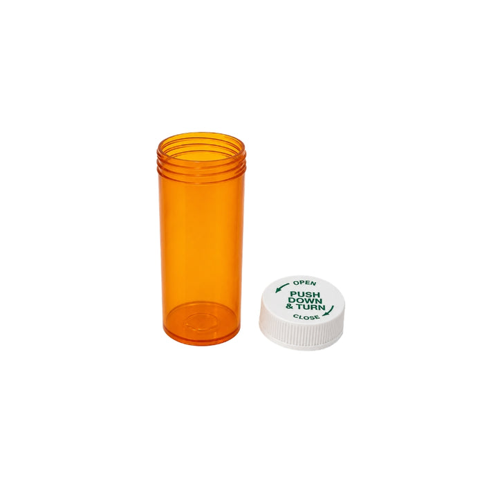 6 Drachm Amber Tablet Vials with CRC Per 50
