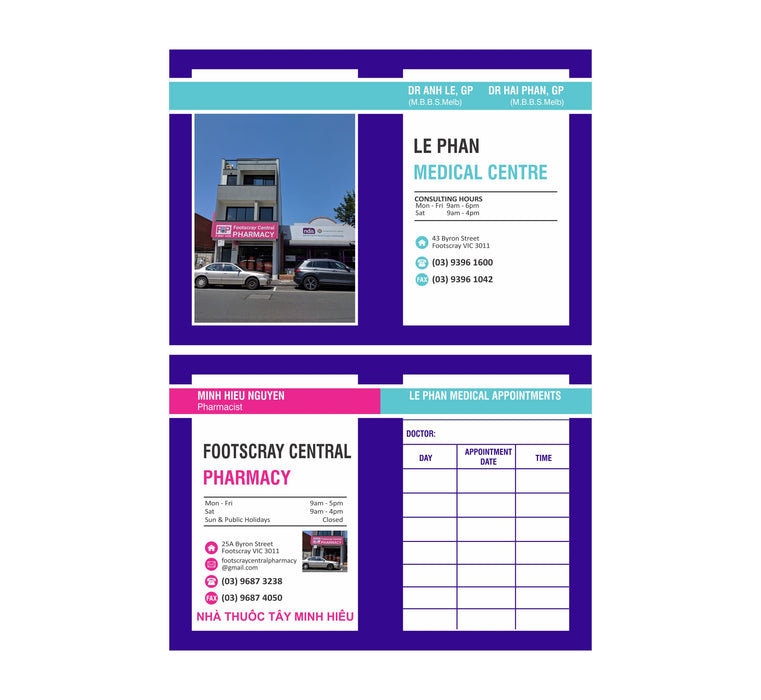 Footscray Central Pharmacy Appointment Card (150x105 mm)