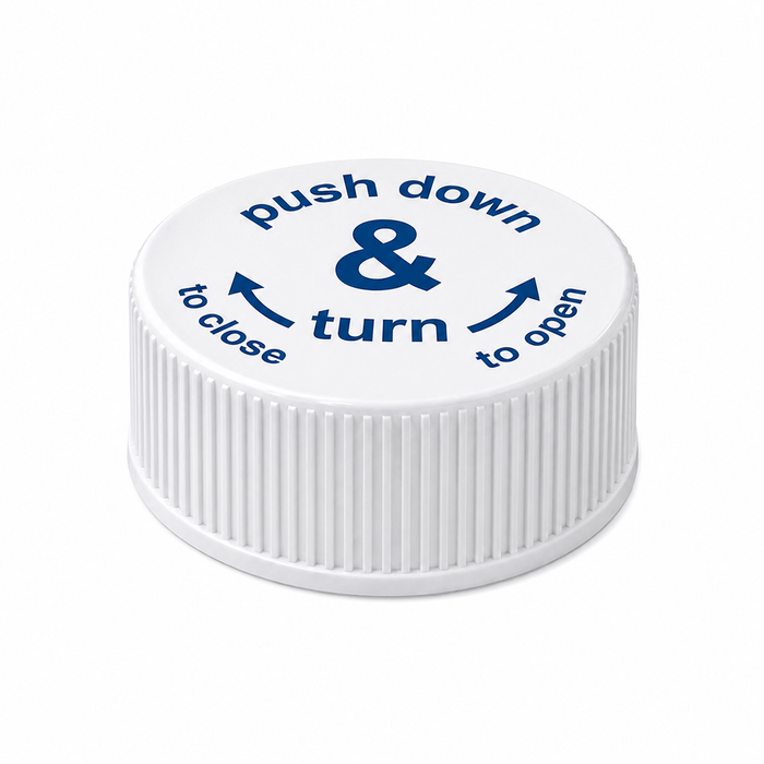 Child Resistant Caps 33mm for 50ml Tablet Bottles
