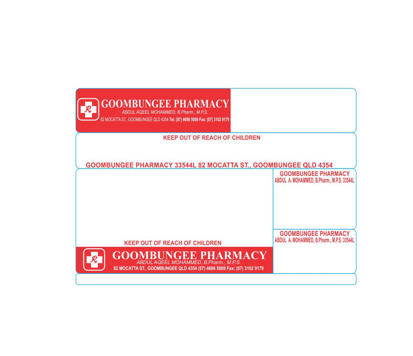 Dispensing Labels Goombungee Pharmacy Per 1000