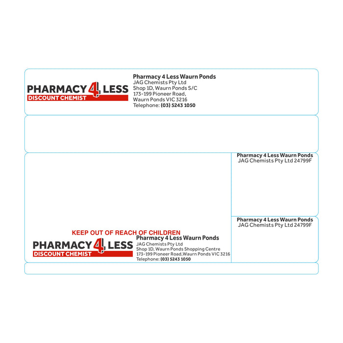 Pharmacy4Less Waurn Ponds Dispensing Label Tail out first — Total Pharmacy