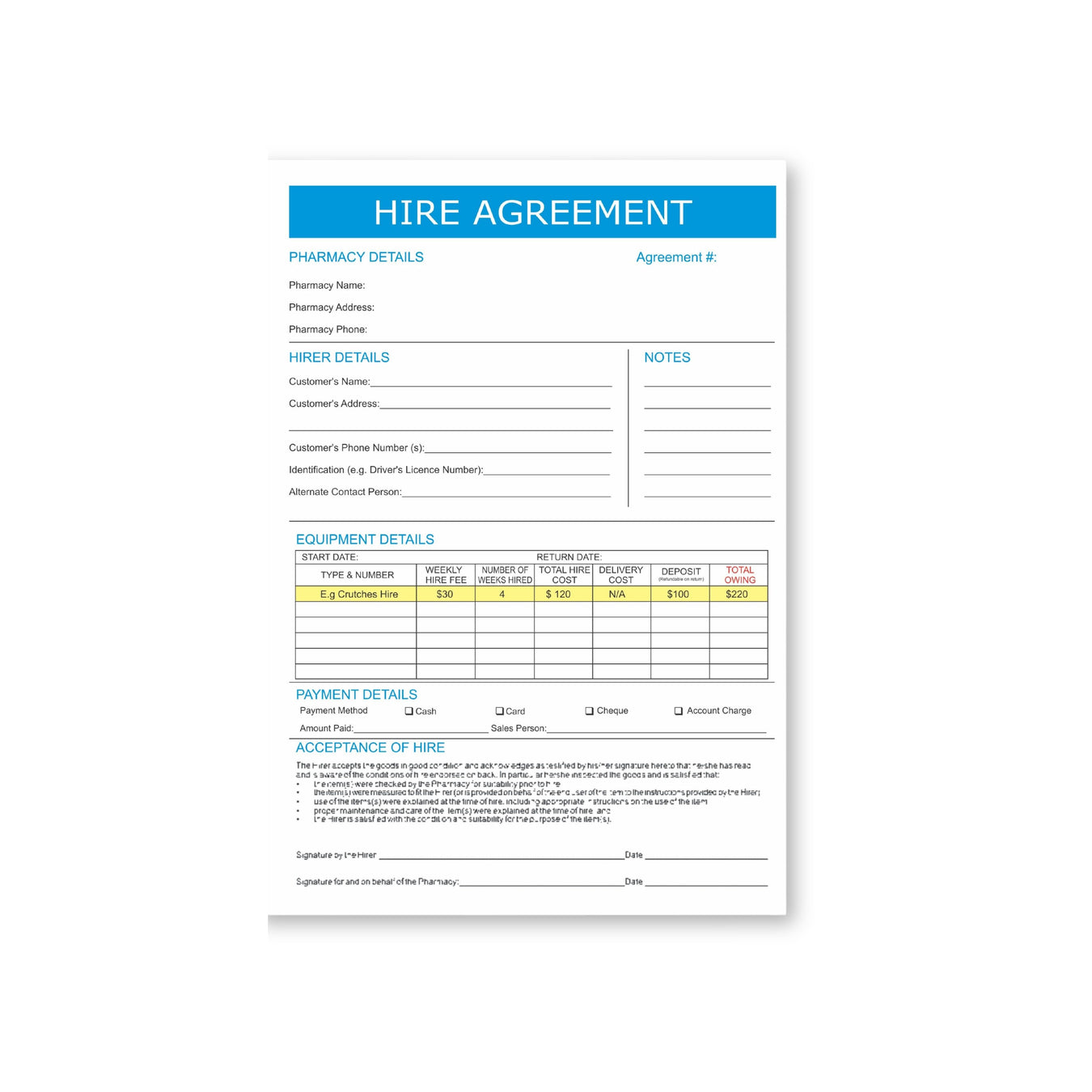 Hire Agreement Forms
